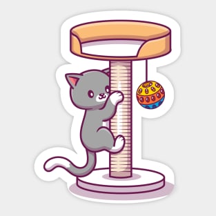 Cute Cat Climbing And Playing Ball Sticker